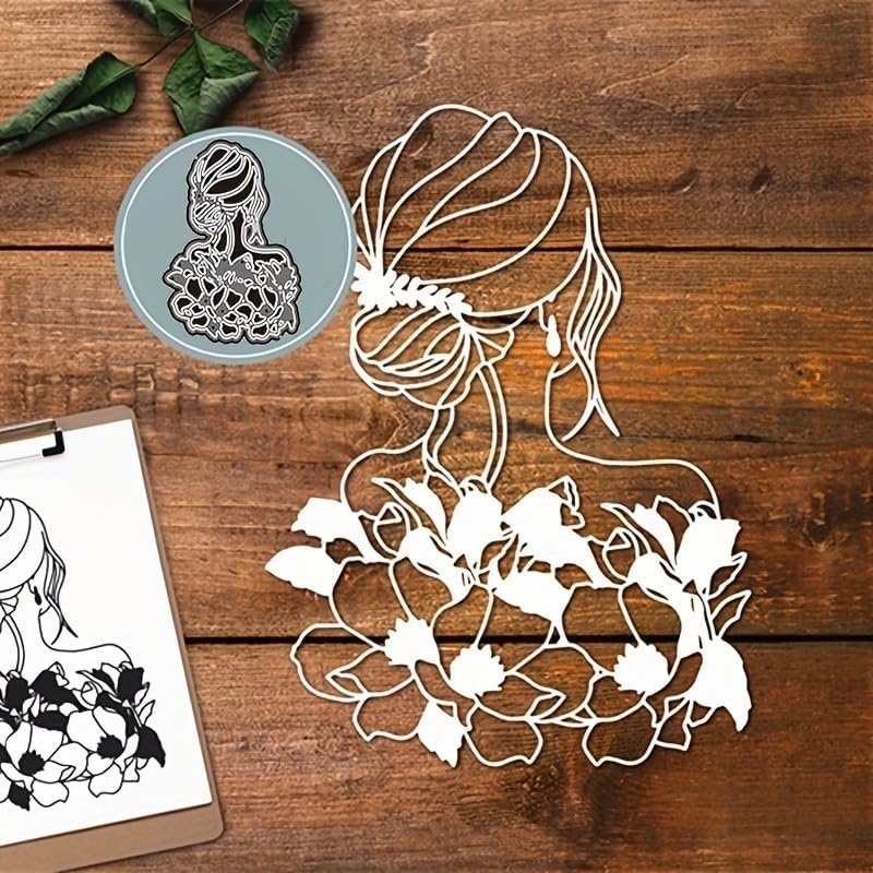 Lapoo Festivals Metal Cutting Die for Scrapbooking - Durable, Cut Stencils for DIY Scrapbook Photo Album Decorative Paper Card, Card Making Supplies, Embossing (Flower Lady Back 2.8 x 2 in) - Image 1